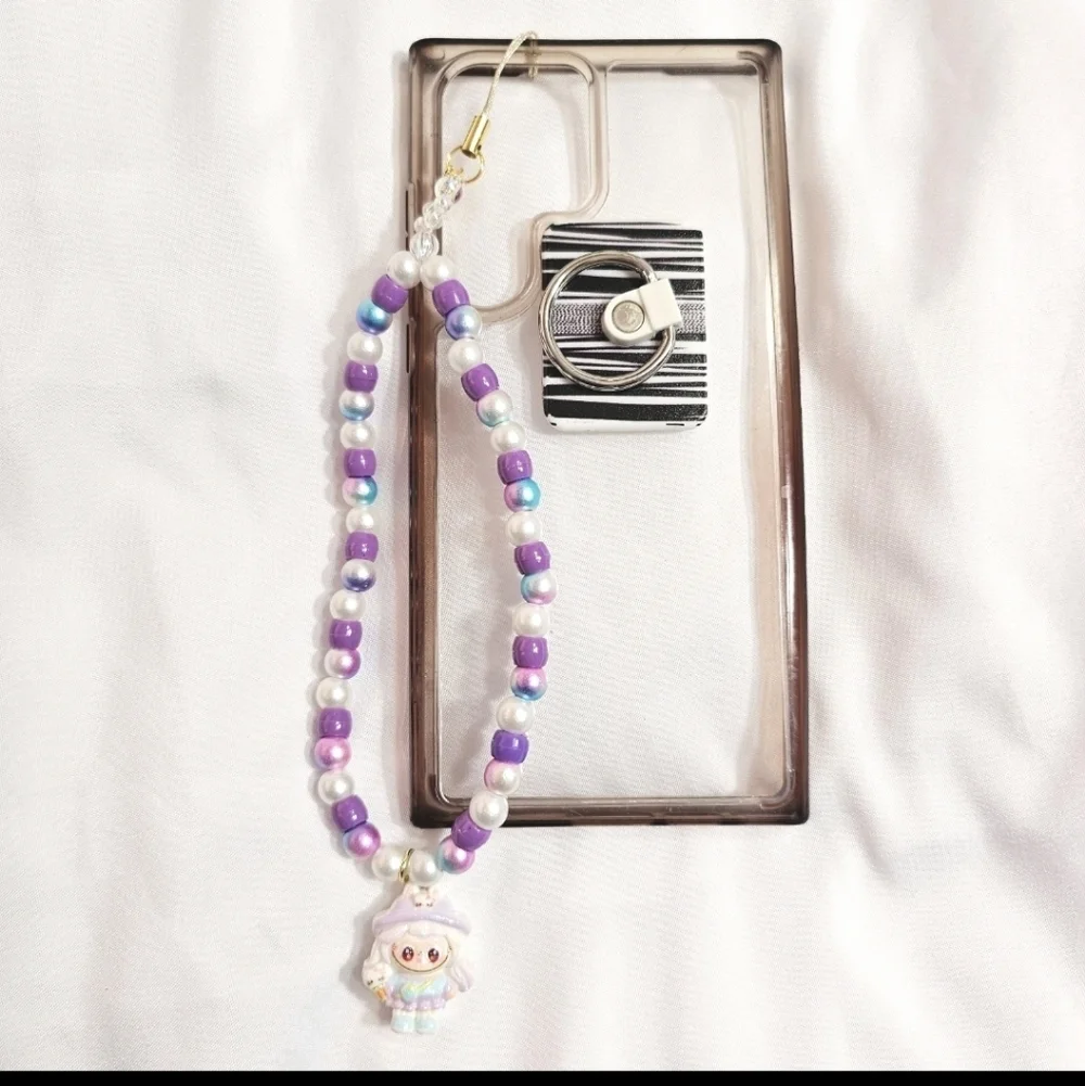 Cute Pastel Yellow Girly Dainty Elegant Beaded Labubu Phone Charm or Wrist Strap